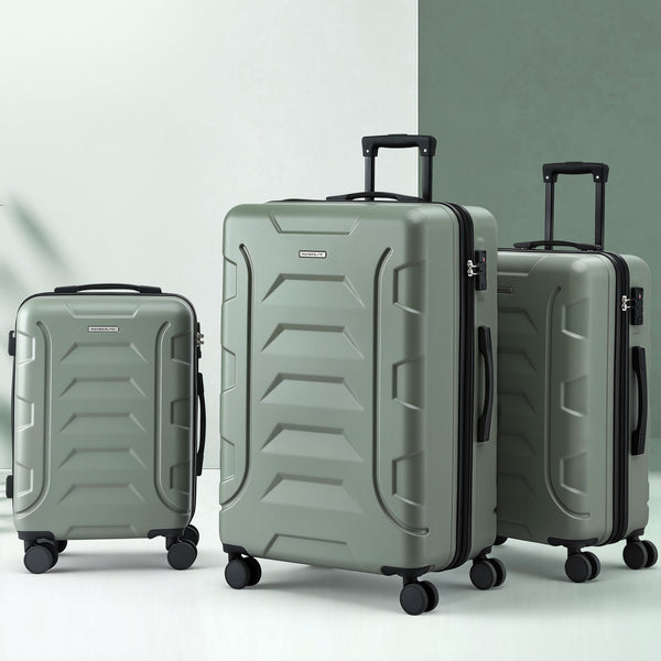 Wanderlite 3pcs Luggage Suitcase Set Trolley Travel TSA Lightweight Hard Case Grey Green Awezingly