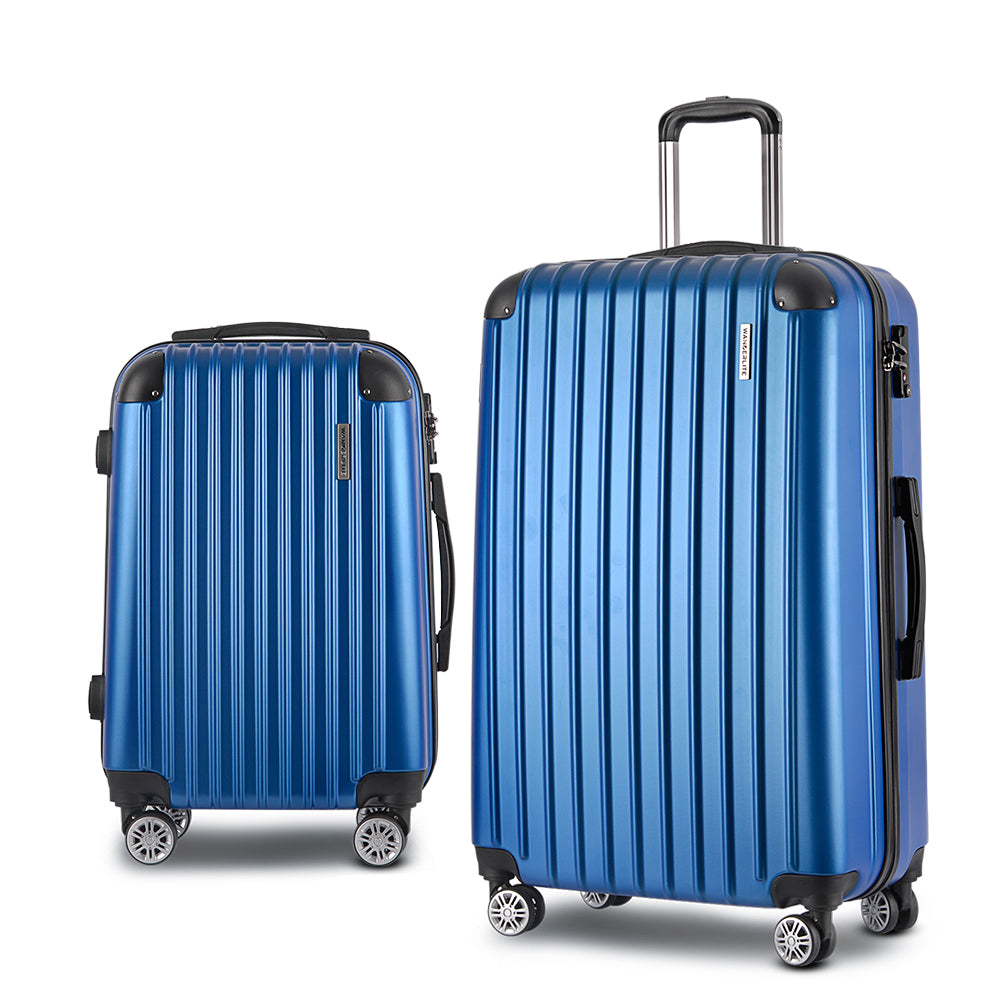 Wanderlite 20-28 Inch Luggage 2Set with TSA Lock Spinner Carry On Hard Shell Travel Suitcase Luggage Case Blue Wanderlite