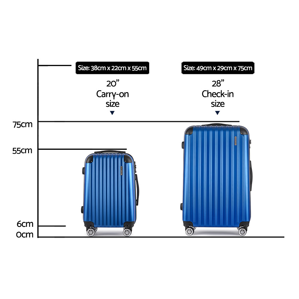 Wanderlite 20-28 Inch Luggage 2Set with TSA Lock Spinner Carry On Hard Shell Travel Suitcase Luggage Case Blue Wanderlite