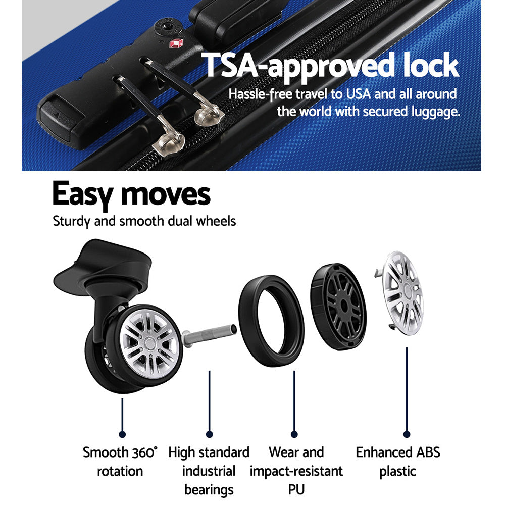 Wanderlite 20-28 Inch Luggage 2Set with TSA Lock Spinner Carry On Hard Shell Travel Suitcase Luggage Case Blue Wanderlite