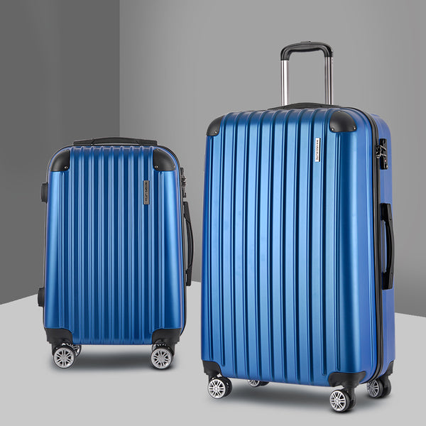 Wanderlite 20-28 Inch Luggage 2Set with TSA Lock Spinner Carry On Hard Shell Travel Suitcase Luggage Case Blue Wanderlite