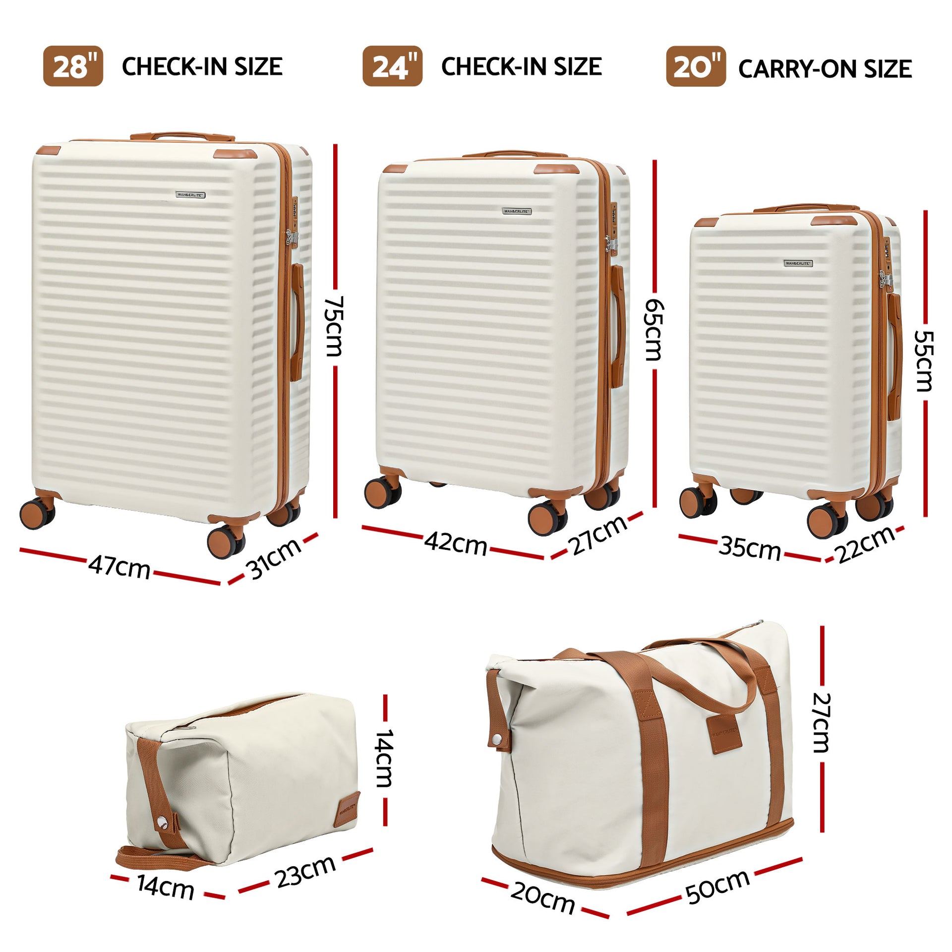 Wanderlite 5pcs Luggage Suitcase Set Trolley Travel TSA Lightweight Hard Case Awezingly