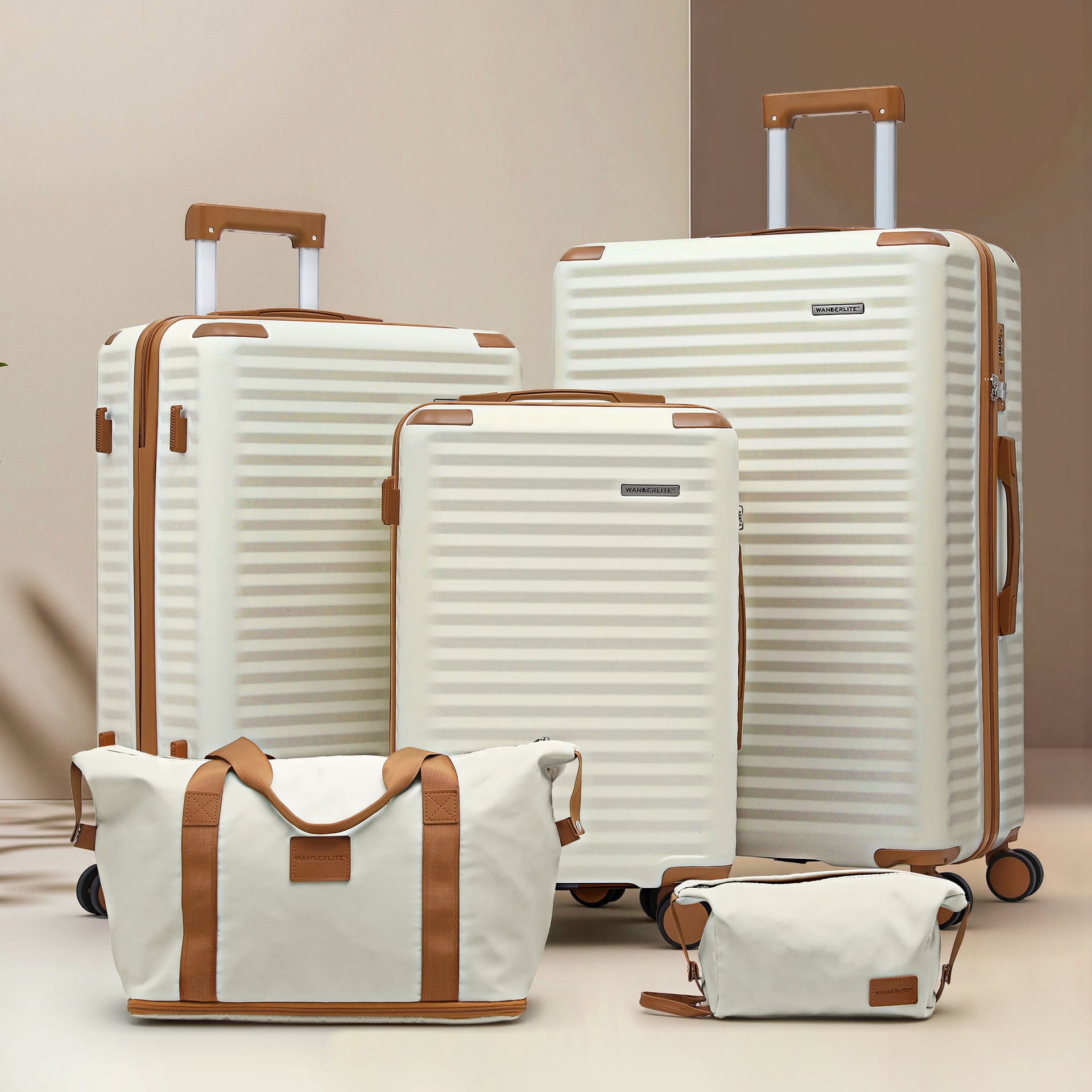 Wanderlite 5pcs Luggage Suitcase Set Trolley Travel TSA Lightweight Hard Case Awezingly