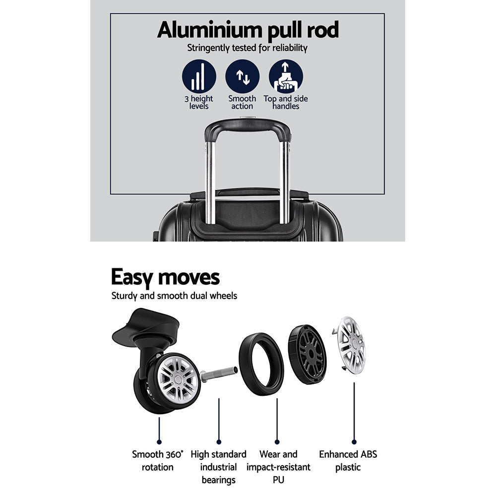 Wanderlite 3 Set Luggage 20-24-28 Inch with Zipper Lock Carry On Hard Shell Travel Suitcase Luggage Case Black Wanderlite
