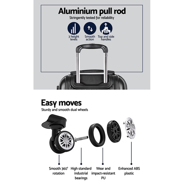 Wanderlite 3 Set Luggage 20-24-28 Inch with Zipper Lock Carry On Hard Shell Travel Suitcase Luggage Case Black Wanderlite