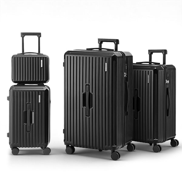 Wanderlite 4pcs Trunk Luggage Suitcase Set Travel Carry On TSA Lock Black Awezingly