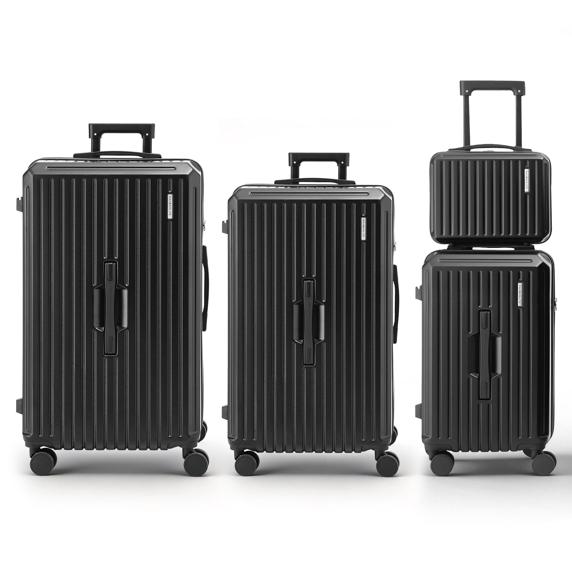 Wanderlite 4pcs Trunk Luggage Suitcase Set Travel Carry On TSA Lock Black Awezingly