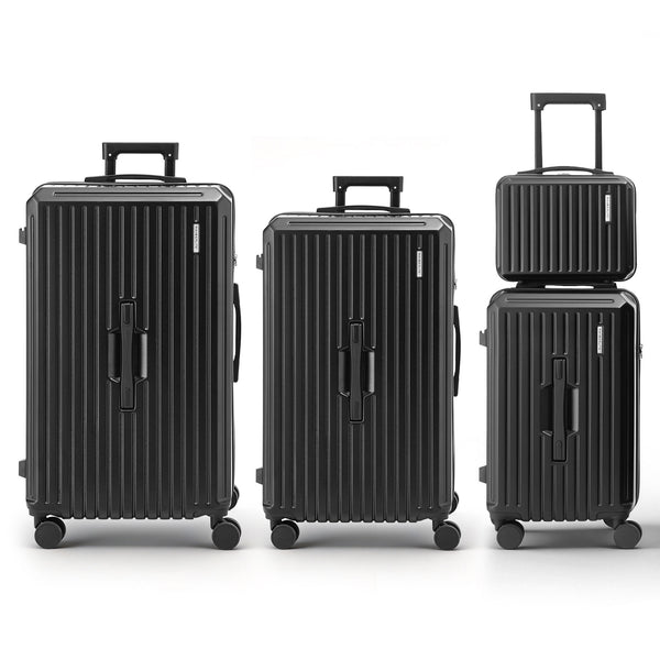 Wanderlite 4pcs Trunk Luggage Suitcase Set Travel Carry On TSA Lock Black Awezingly