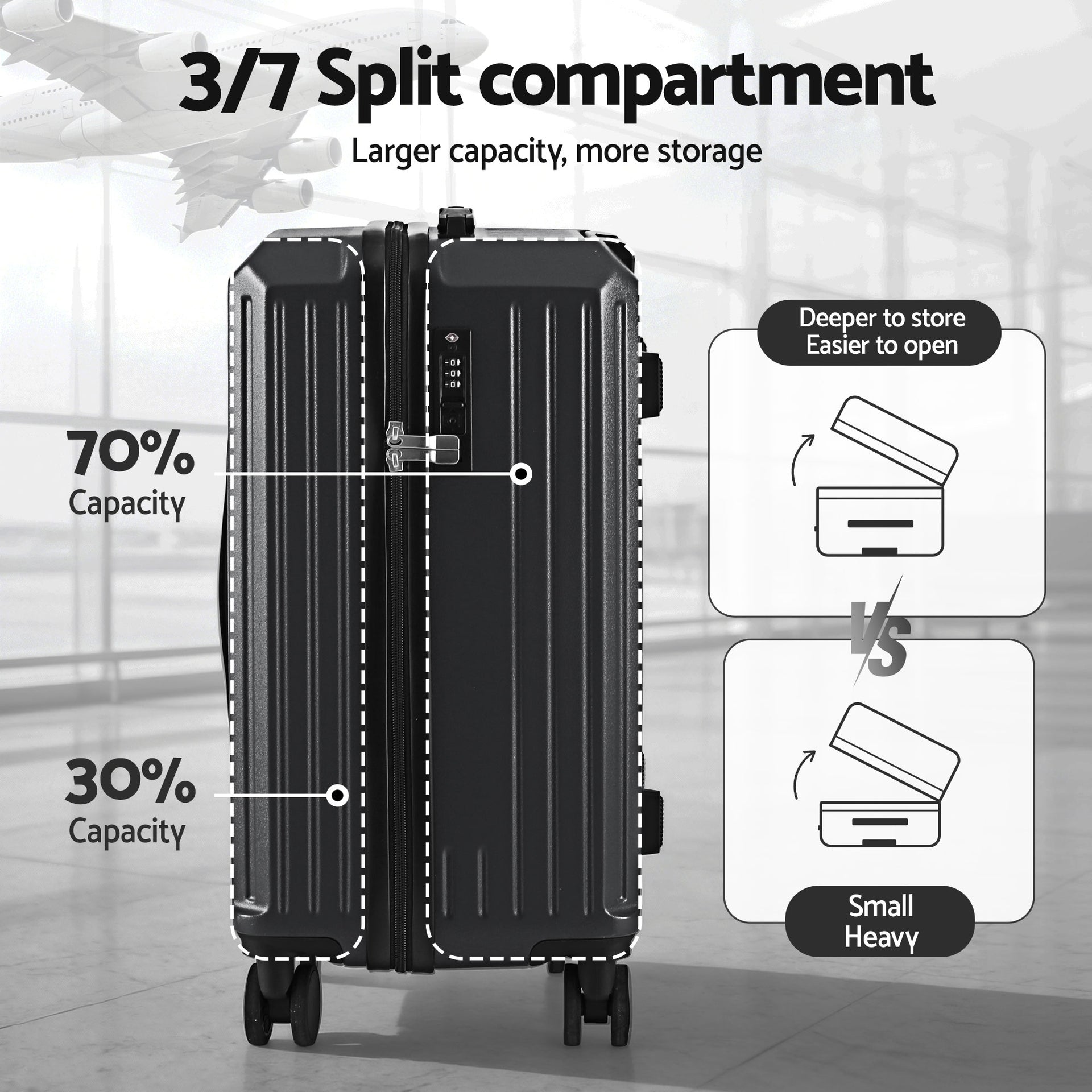 Wanderlite 4pcs Trunk Luggage Suitcase Set Travel Carry On TSA Lock Black Awezingly