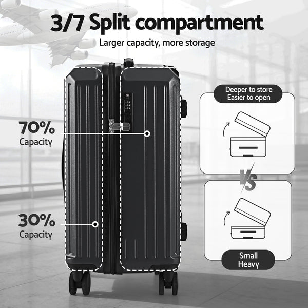 Wanderlite 4pcs Trunk Luggage Suitcase Set Travel Carry On TSA Lock Black Awezingly