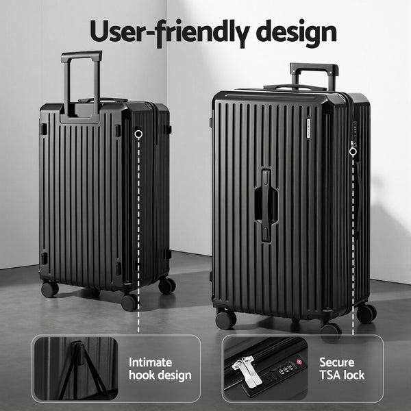 Wanderlite 4pcs Trunk Luggage Suitcase Set Travel Carry On TSA Lock Black Awezingly