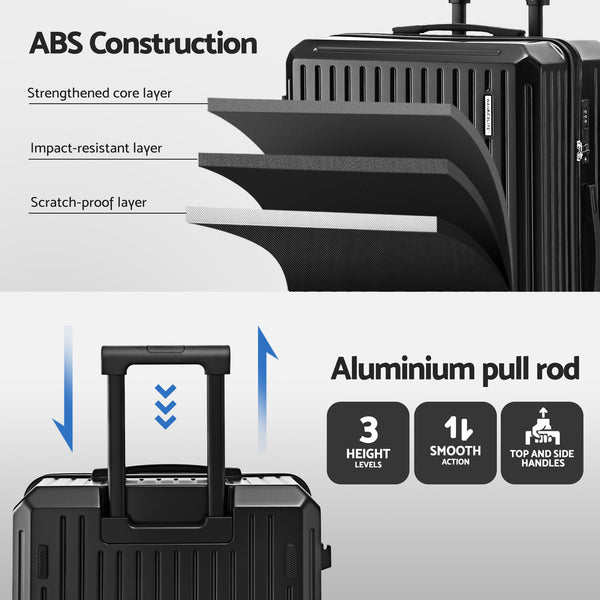Wanderlite 4pcs Trunk Luggage Suitcase Set Travel Carry On TSA Lock Black Awezingly