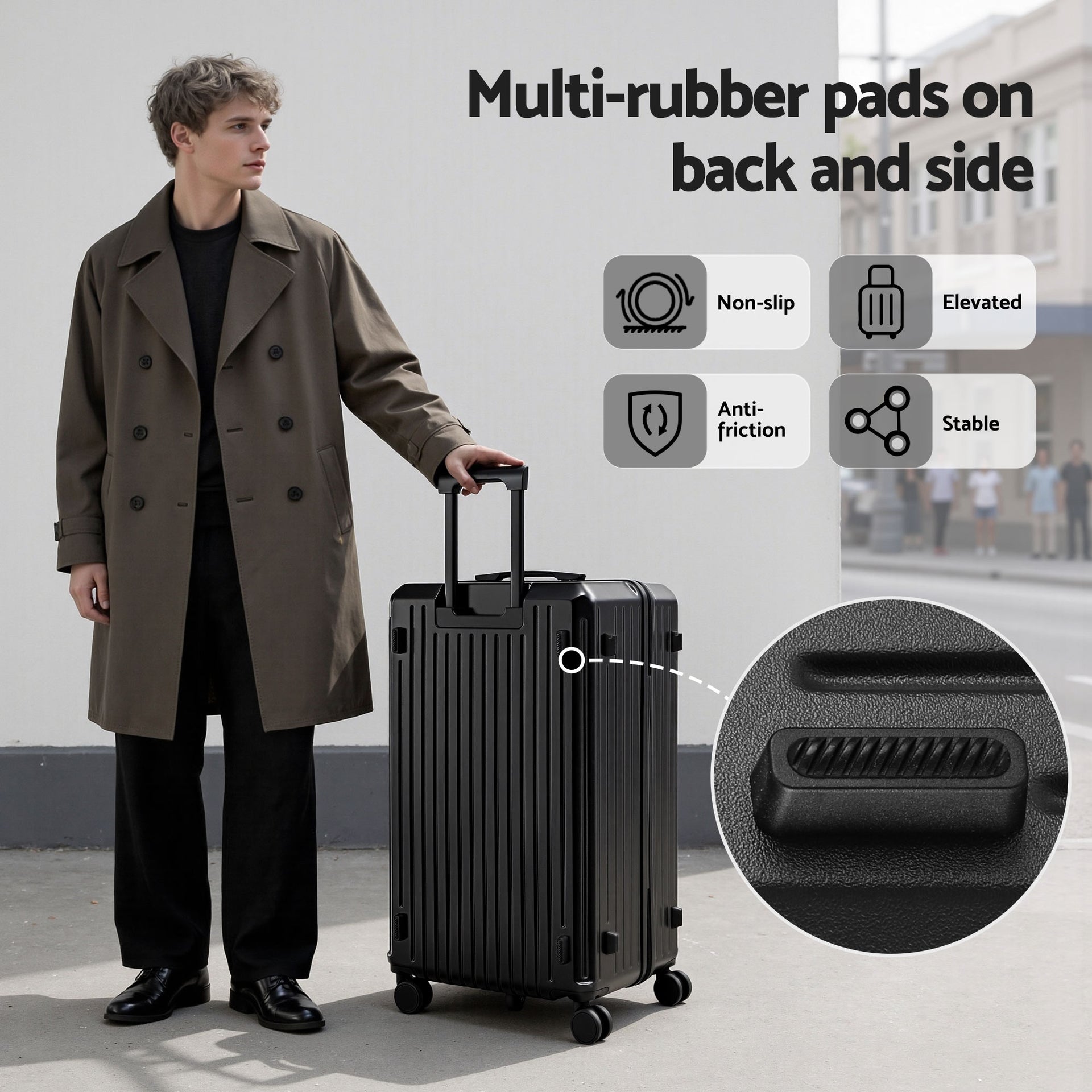 Wanderlite 4pcs Trunk Luggage Suitcase Set Travel Carry On TSA Lock Black Awezingly