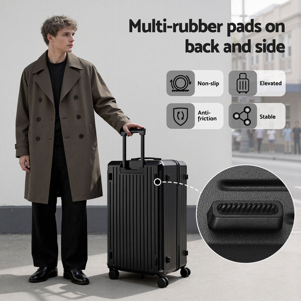 Wanderlite 4pcs Trunk Luggage Suitcase Set Travel Carry On TSA Lock Black Awezingly