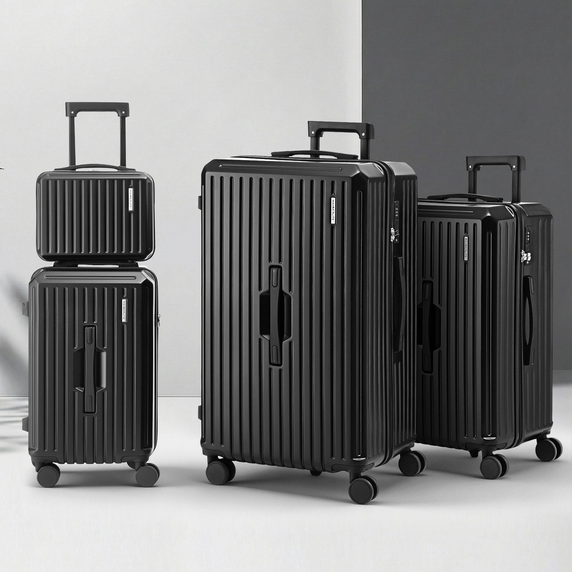 Wanderlite 4pcs Trunk Luggage Suitcase Set Travel Carry On TSA Lock Black Awezingly