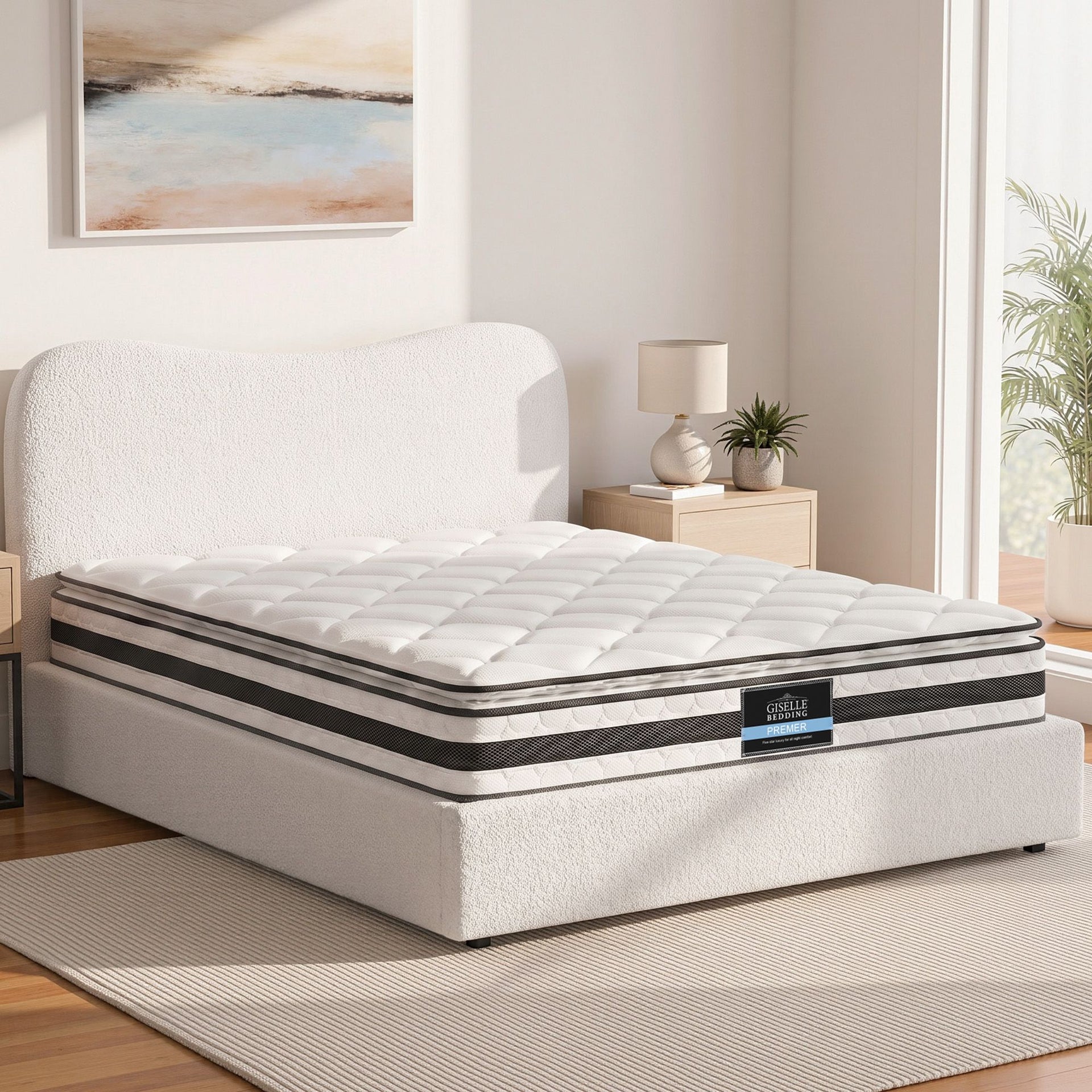 Giselle 21cm Bonnell Pillow Top Mattress Artiss Double Boucle Bed Frame Set Awezingly