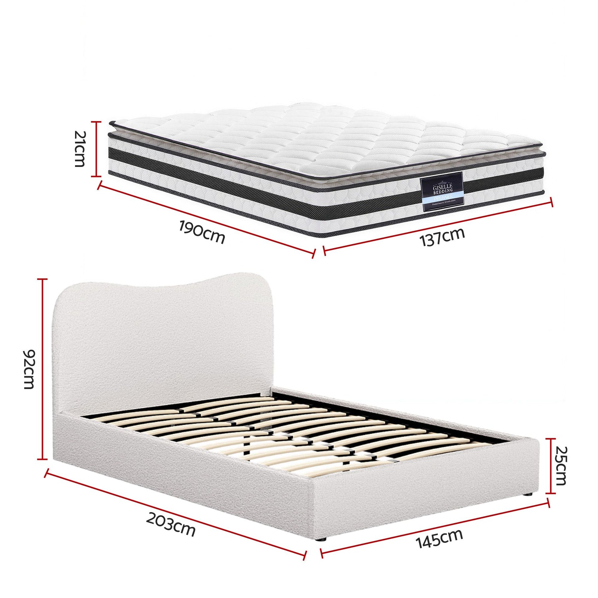 Giselle 21cm Bonnell Pillow Top Mattress Artiss Double Boucle Bed Frame Set Awezingly