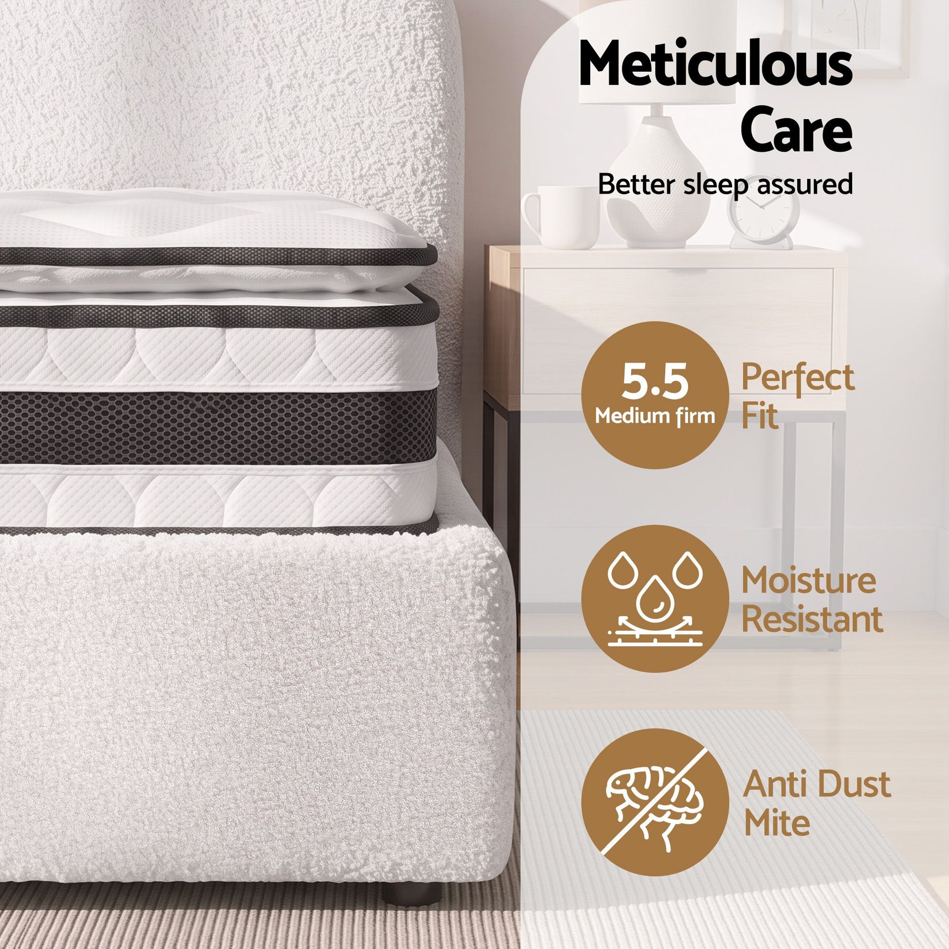 Giselle 21cm Bonnell Pillow Top Mattress Artiss Double Boucle Bed Frame Set Awezingly