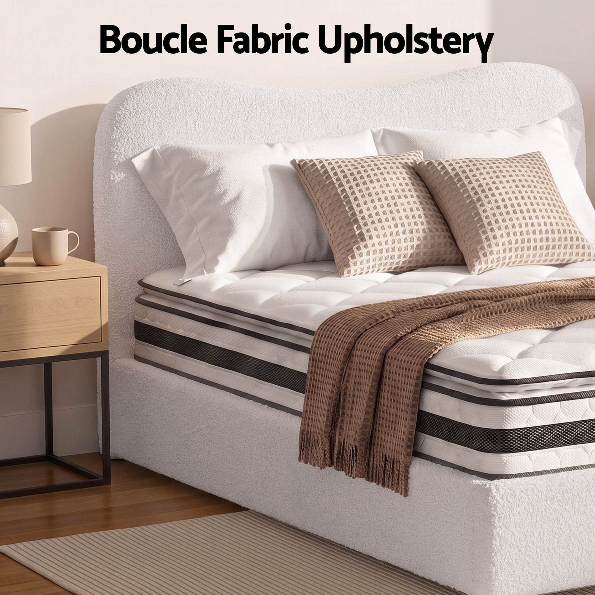 Giselle 21cm Bonnell Pillow Top Mattress Artiss Double Boucle Bed Frame Set Awezingly