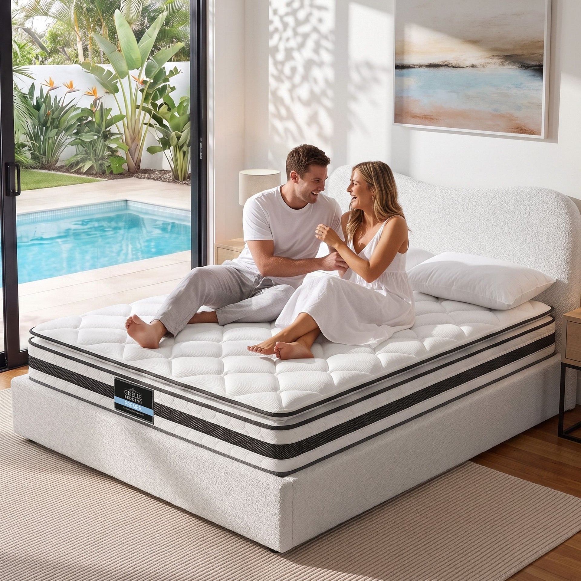 Giselle 21cm Bonnell Pillow Top Mattress Artiss Double Boucle Bed Frame Set Awezingly