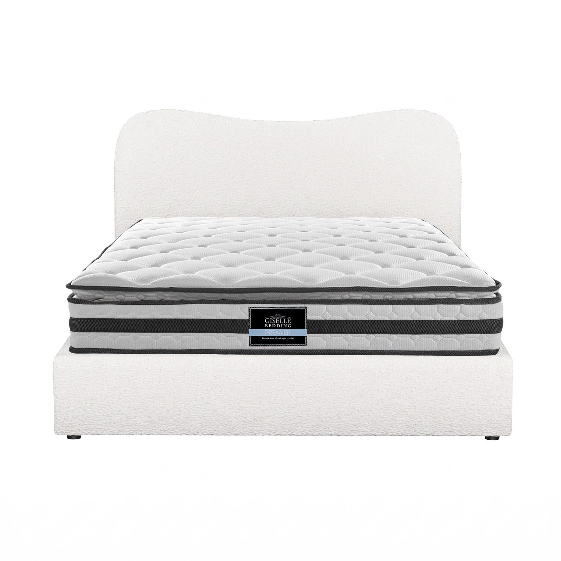 Giselle 21cm Bonnell Pillow Top Mattress Artiss Double Boucle Bed Frame Set Awezingly