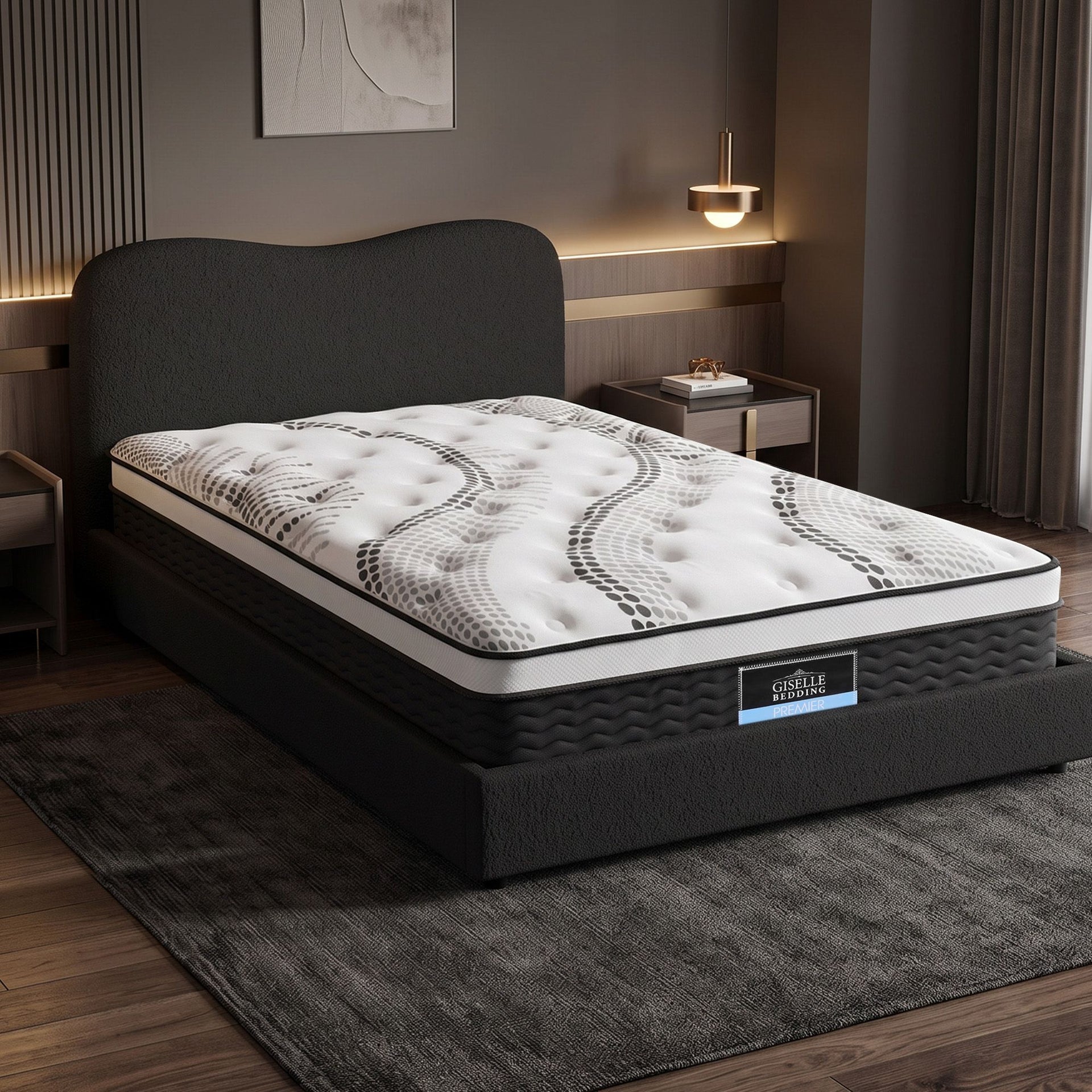 Giselle 32cm Euro Top King Single Mattress 5-Zone and Artiss Boucle Bed Frame Set Awezingly