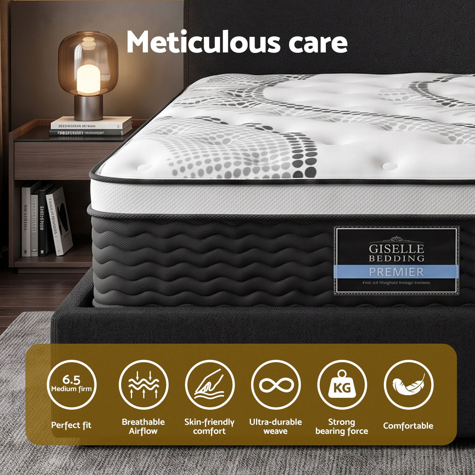 Giselle 32cm Euro Top King Single Mattress 5-Zone and Artiss Boucle Bed Frame Set Awezingly