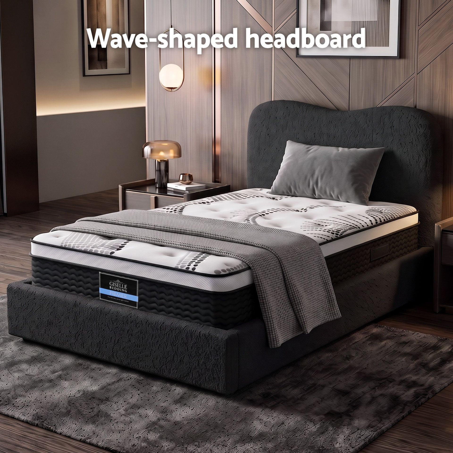 Giselle 32cm Euro Top King Single Mattress 5-Zone and Artiss Boucle Bed Frame Set Awezingly