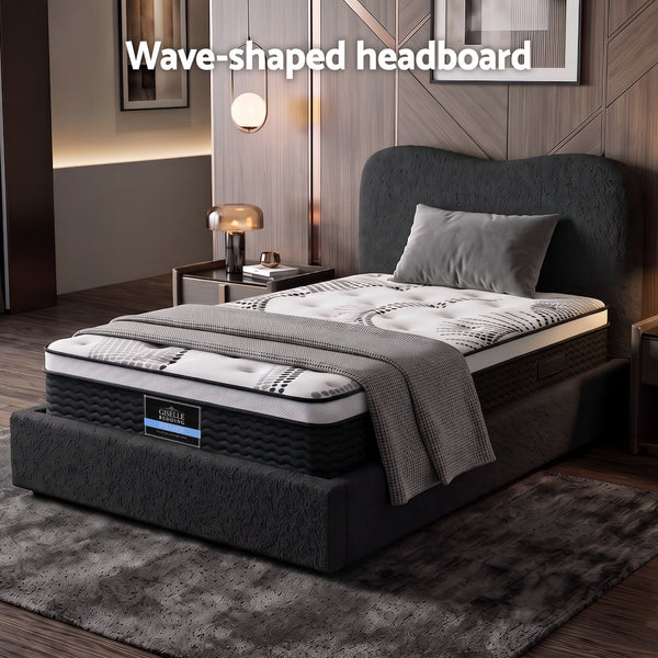 Giselle 32cm Euro Top King Single Mattress 5-Zone and Artiss Boucle Bed Frame Set Awezingly
