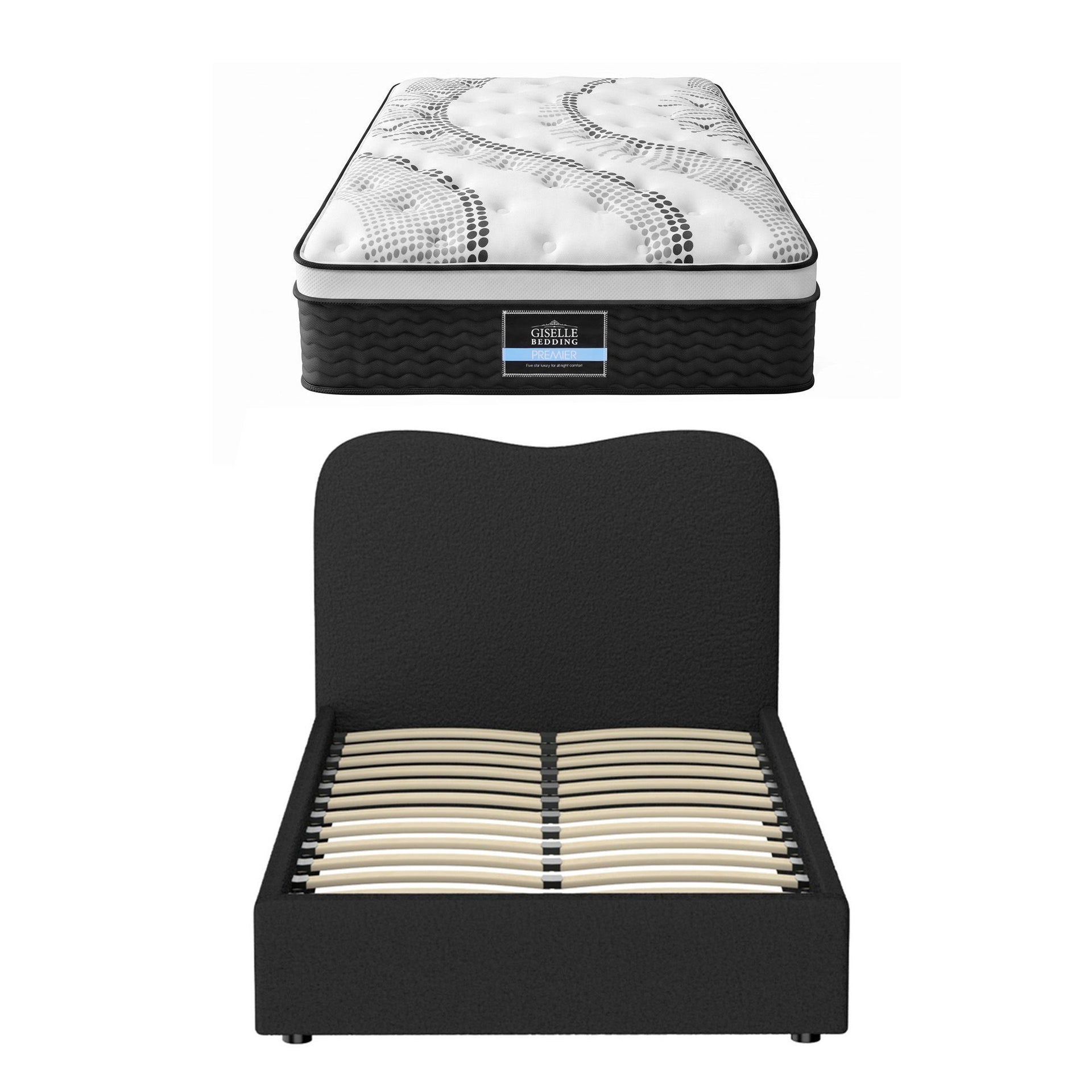 Giselle 32cm Euro Top King Single Mattress 5-Zone and Artiss Boucle Bed Frame Set Awezingly