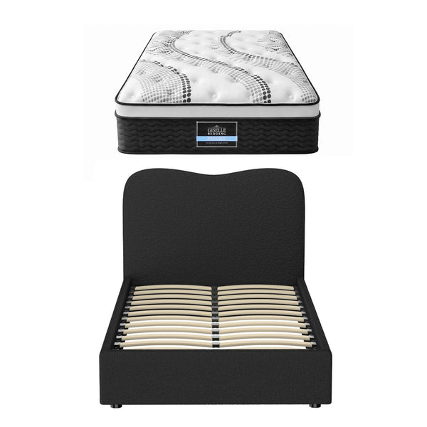 Giselle 32cm Euro Top King Single Mattress 5-Zone and Artiss Boucle Bed Frame Set Awezingly