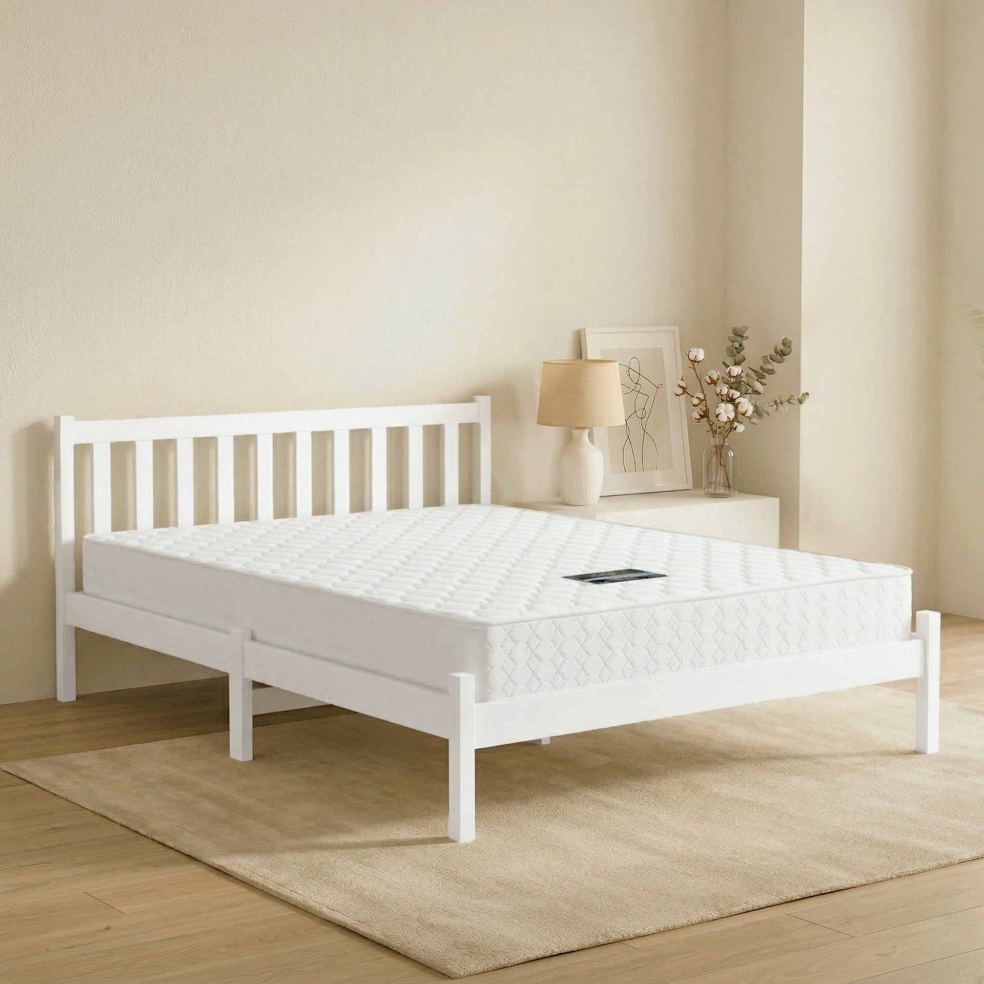 Giselle Double Mattress with Artiss Wooden Bed Frame Natural Pine Timber Base Awezingly