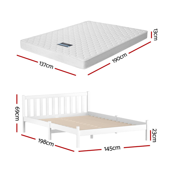 Giselle Double Mattress with Artiss Wooden Bed Frame Natural Pine Timber Base Awezingly