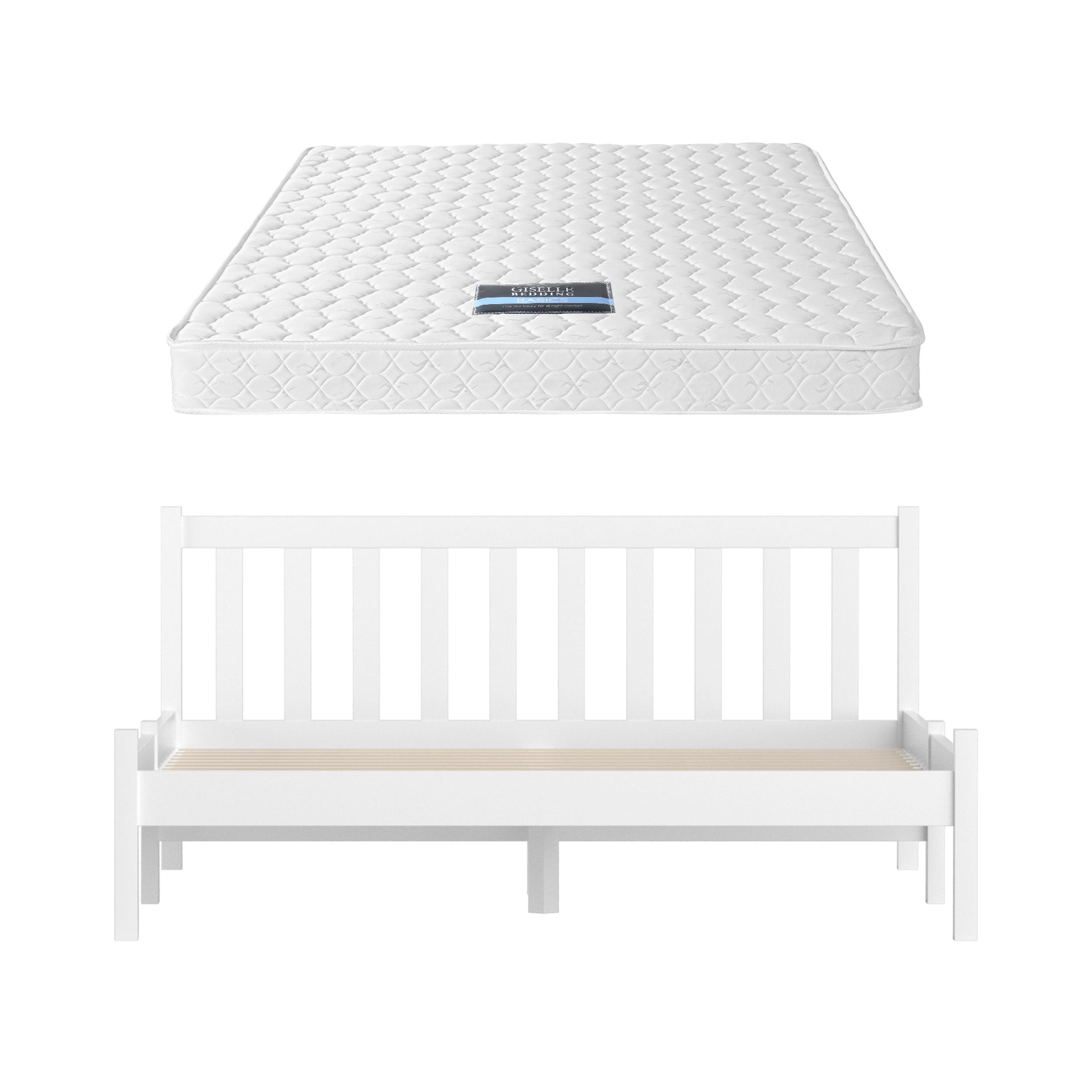 Giselle Double Mattress with Artiss Wooden Bed Frame Natural Pine Timber Base Awezingly