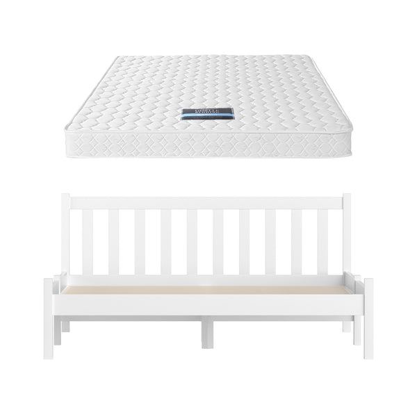Giselle Double Mattress with Artiss Wooden Bed Frame Natural Pine Timber Base Awezingly