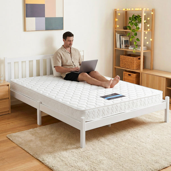 Giselle Double Mattress with Artiss Wooden Bed Frame Natural Pine Timber Base Awezingly