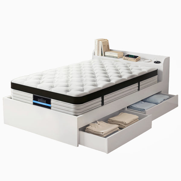 Giselle Single Mattress 5-zone Pocket Spring Mattresses with Artiss Wooden Storage Bed Frame Set Awezingly