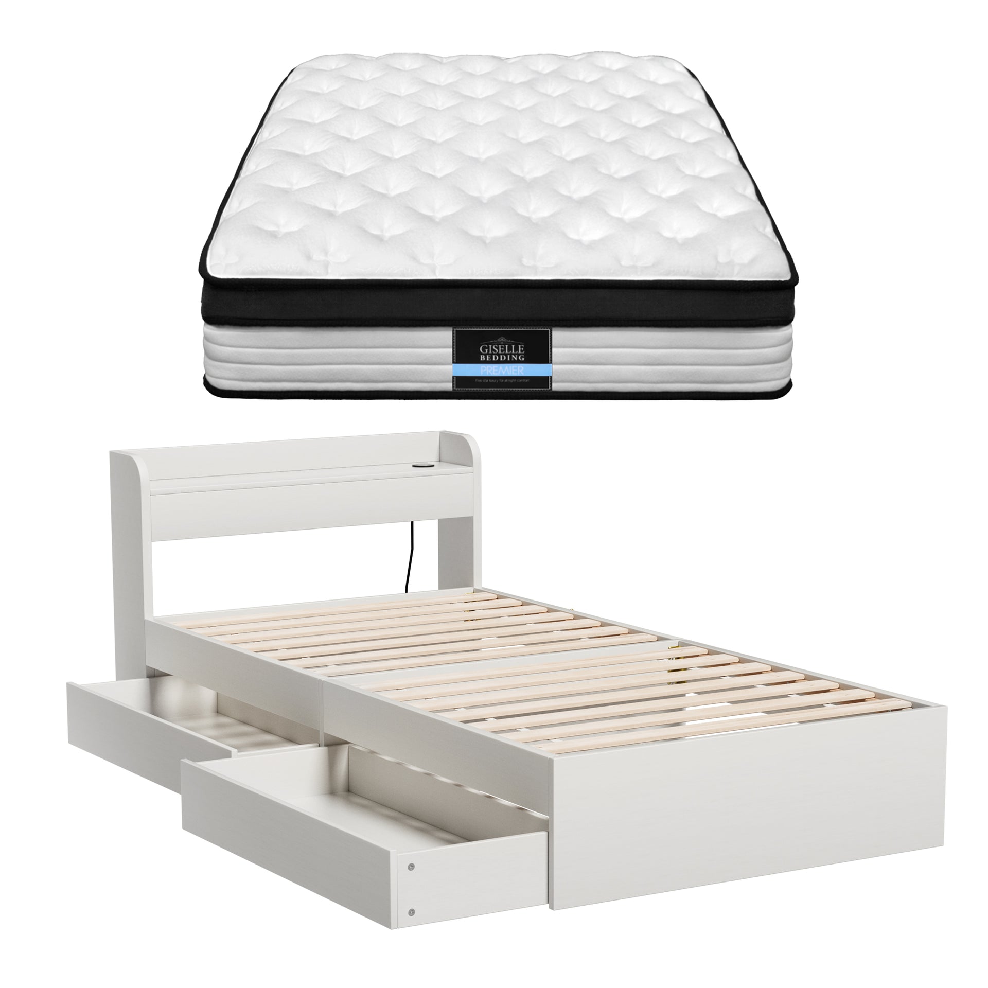 Giselle Single Mattress 5-zone Pocket Spring Mattresses with Artiss Wooden Storage Bed Frame Set Awezingly