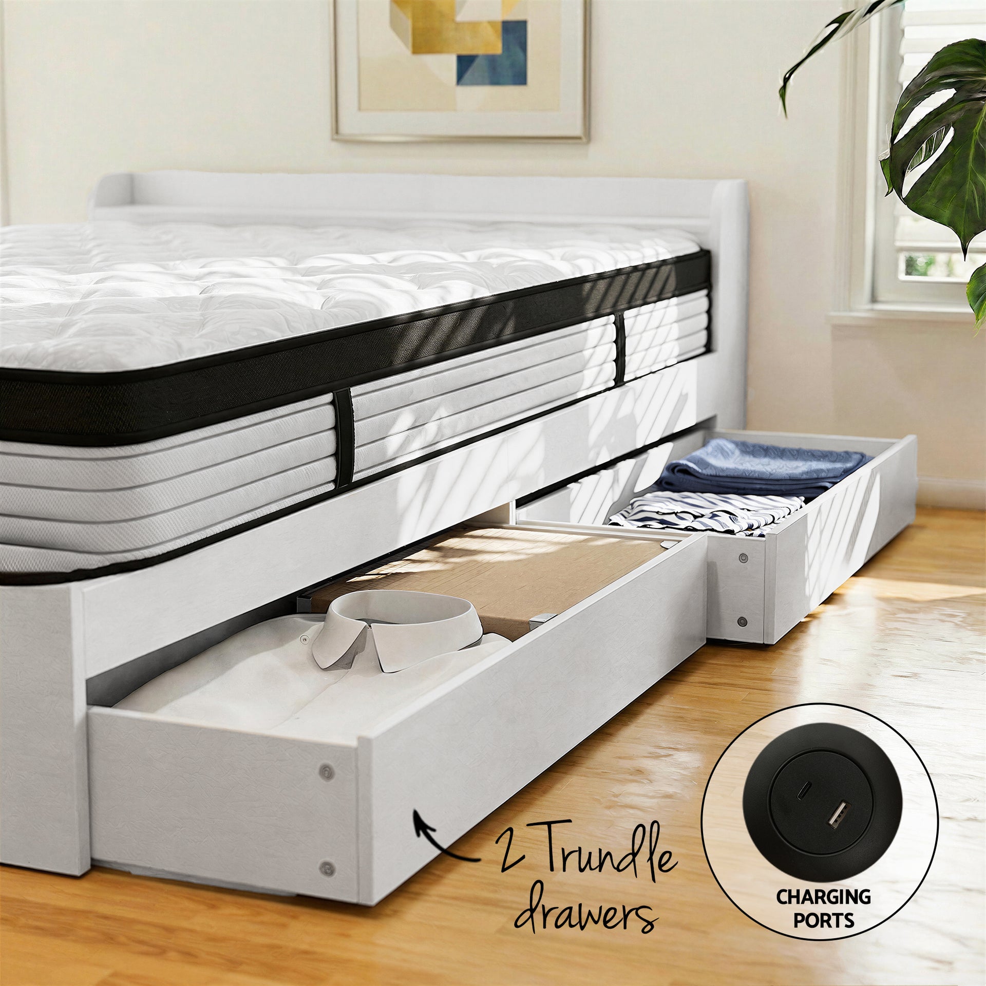 Giselle Single Mattress 5-zone Pocket Spring Mattresses with Artiss Wooden Storage Bed Frame Set Awezingly