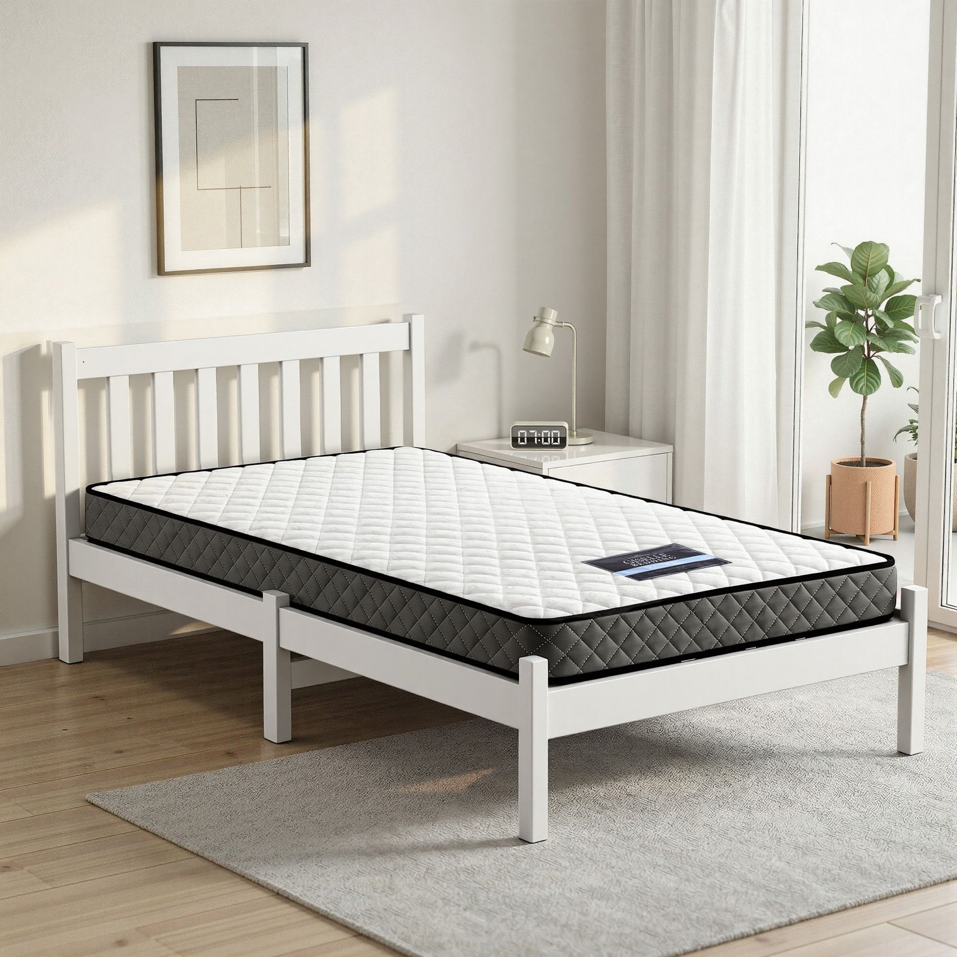 Giselle Single Mattress and Artiss Bed Frame Set White Solid Pine with 16cm Mattress Awezingly