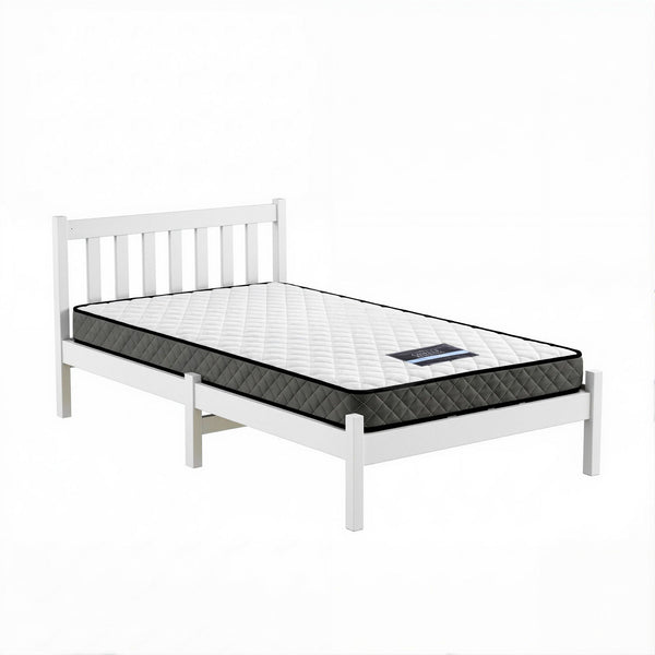 Giselle Single Mattress and Artiss Bed Frame Set White Solid Pine with 16cm Mattress Awezingly