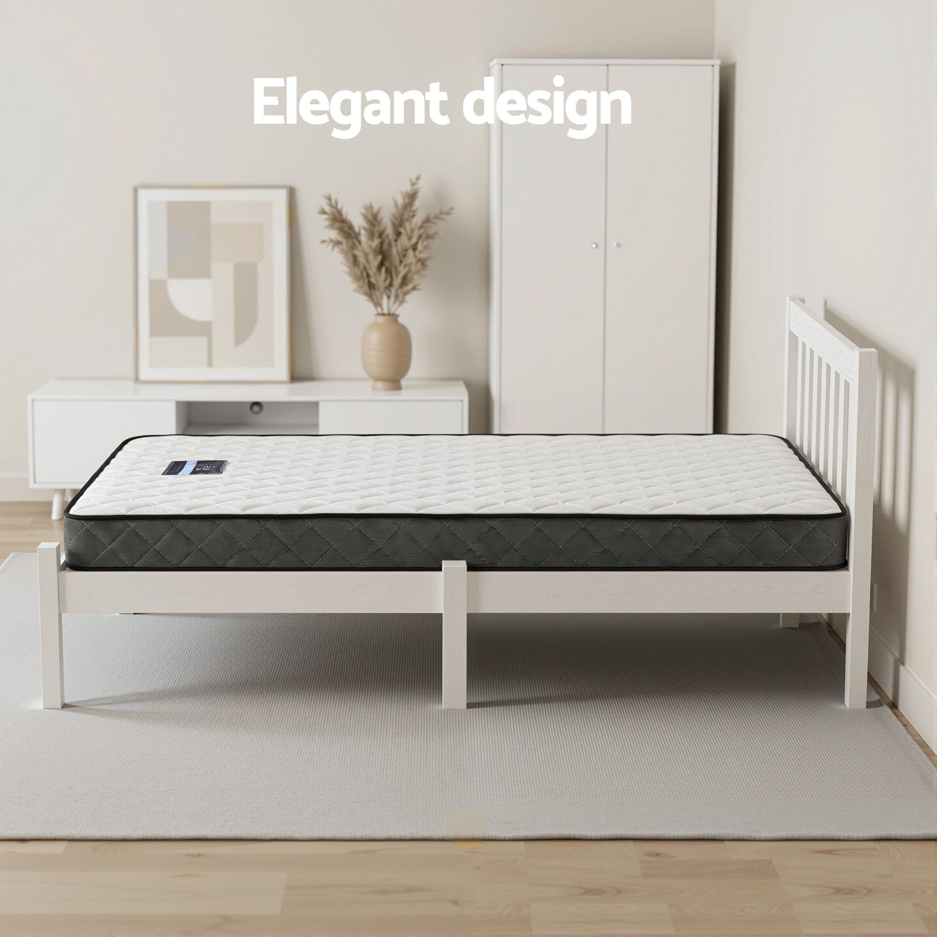 Giselle Single Mattress and Artiss Bed Frame Set White Solid Pine with 16cm Mattress Awezingly