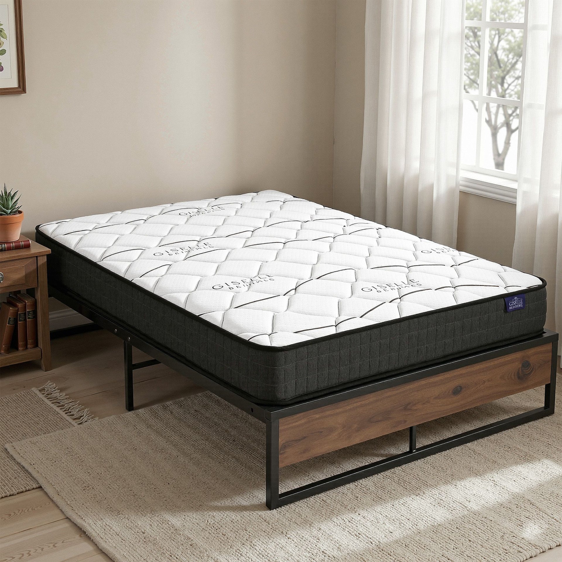 Giselle Double Mattress 16cm and Artiss Metal Bed Frame Set for Guest Rooms Studios Awezingly