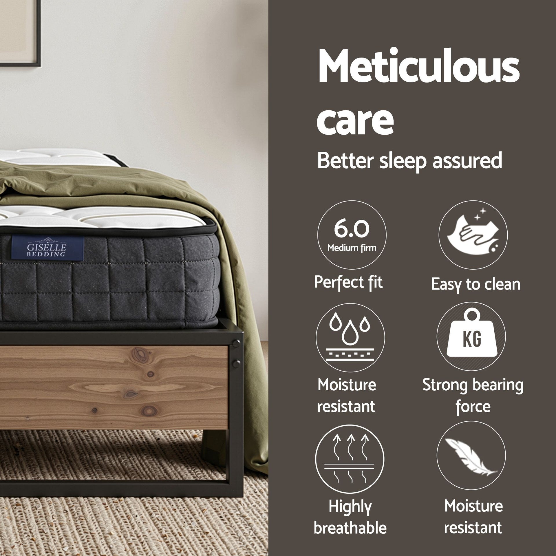 Giselle Double Mattress 16cm and Artiss Metal Bed Frame Set for Guest Rooms Studios Awezingly