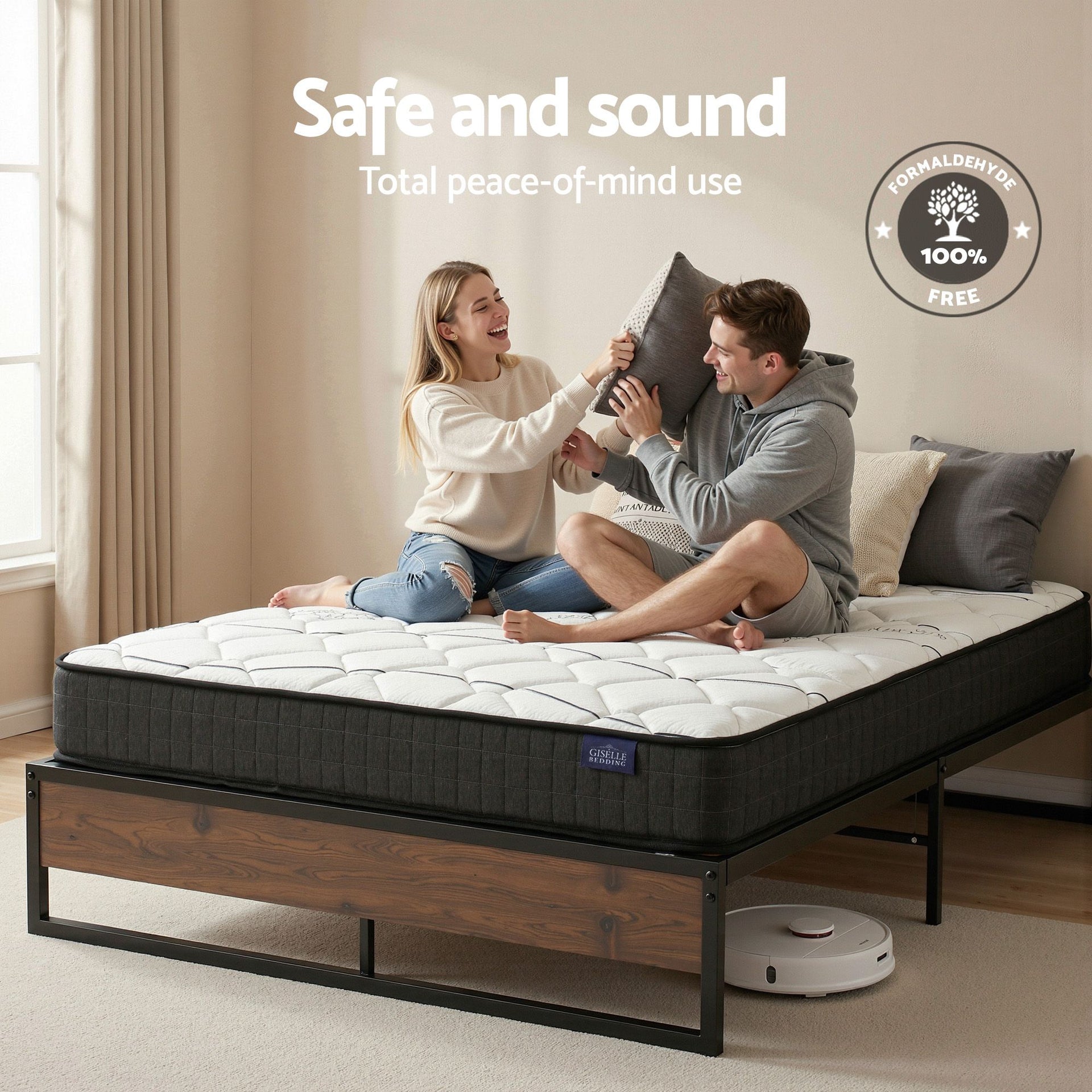 Giselle Double Mattress 16cm and Artiss Metal Bed Frame Set for Guest Rooms Studios Awezingly