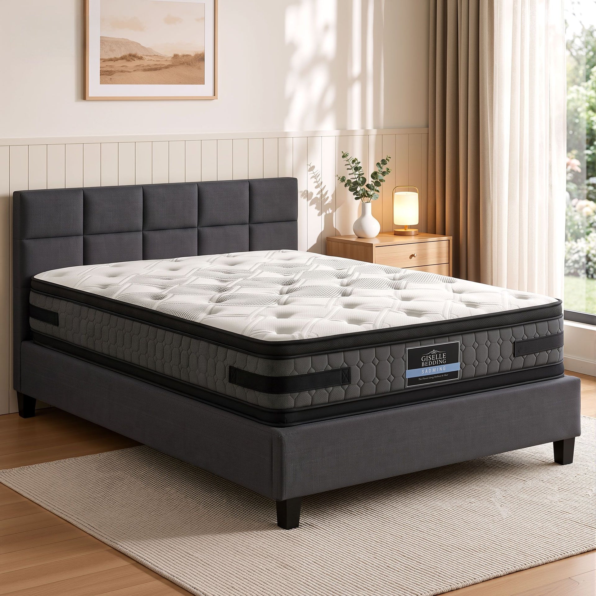 Giselle Mattress & Artiss Queen Bed Frame Bundle, 36cm Double Sided Euro Top Mattress Awezingly