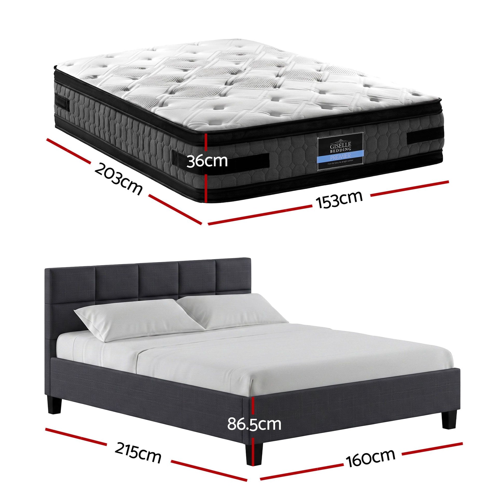Giselle Mattress & Artiss Queen Bed Frame Bundle, 36cm Double Sided Euro Top Mattress Awezingly