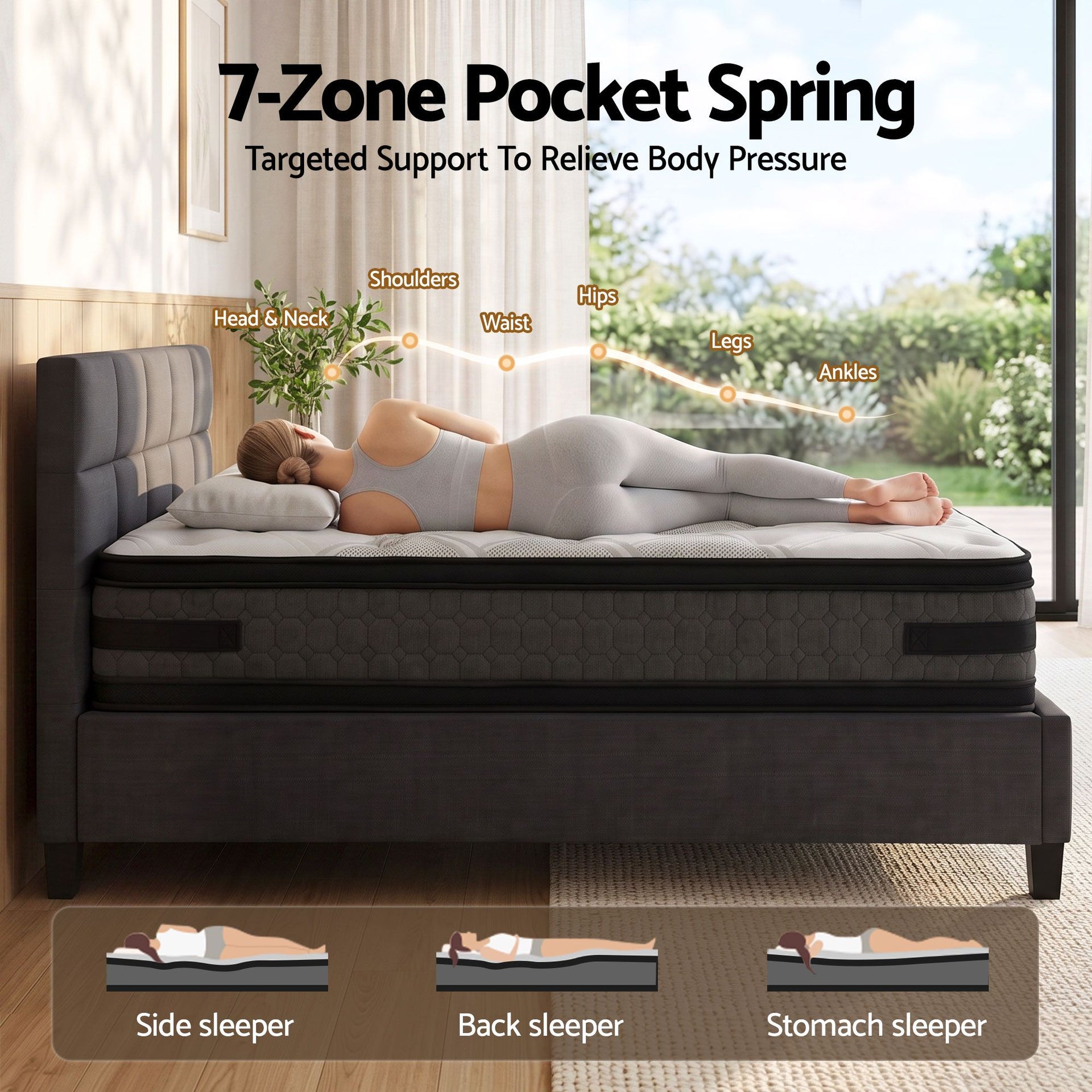 Giselle Mattress & Artiss Queen Bed Frame Bundle, 36cm Double Sided Euro Top Mattress Awezingly
