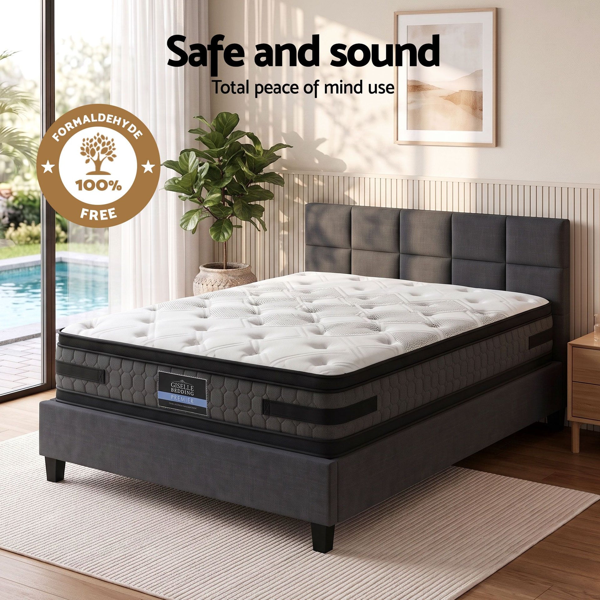 Giselle Mattress & Artiss Queen Bed Frame Bundle, 36cm Double Sided Euro Top Mattress Awezingly