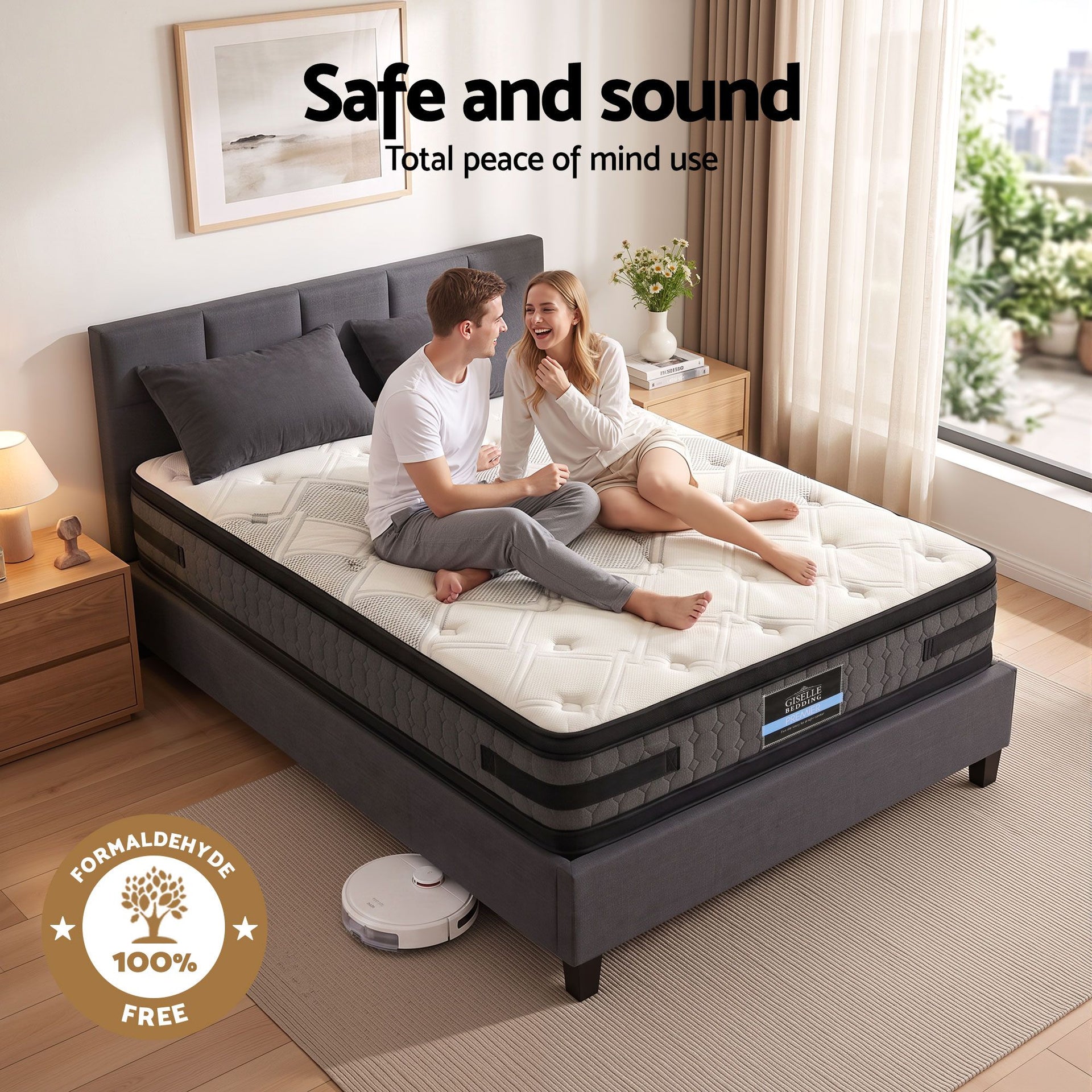Giselle Mattress & Artiss Queen Bed Frame Bundle, 36cm Double Sided Euro Top Mattress Awezingly